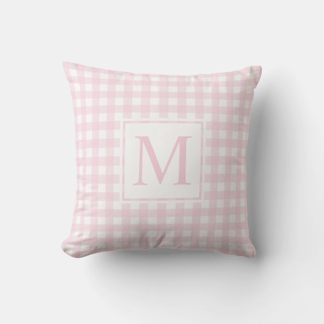 Elegant Monogrammed  Rosa Medium Gingham Kudde (Framsida)