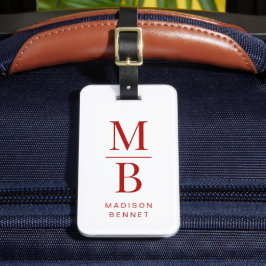 Elegant Monogrammed rött och vitt Bagagebricka