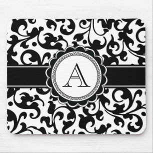 Elegant Monogrammed Rulla Damask Black and White Musmatta