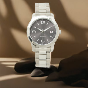 Elegant Monogrammed Silver Brushed Metallic Armbandsur