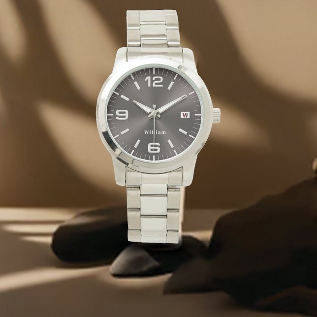 Elegant Monogrammed Silver Brushed Metallic Armbandsur (Skapare uppladdad)