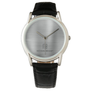Elegant Monogrammed Silver Grått Brushed Metallic Armbandsur