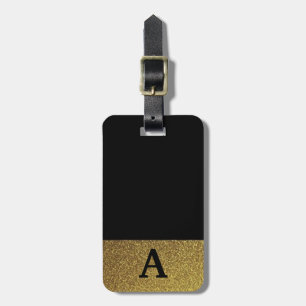 Elegant monogrammed svart och guld bagagebricka