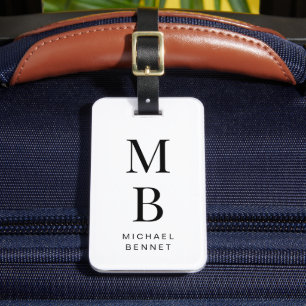 Elegant Monogrammed svart och vit Bagagebricka