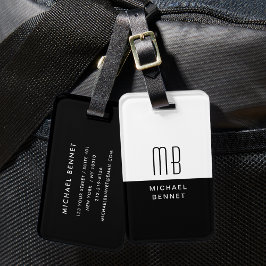 Elegant Monogrammed svart och vit Bagagebricka