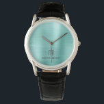 Elegant Monogrammed Teal Grönt Brushed Metallic Armbandsur<br><div class="desc">Personlig Elegant Monogrammed Teal Grönt Brushed Metallic Watch.</div>