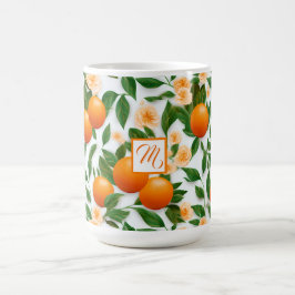 Elegant Monogrammed Valencia Orange och Blommar Kaffemugg