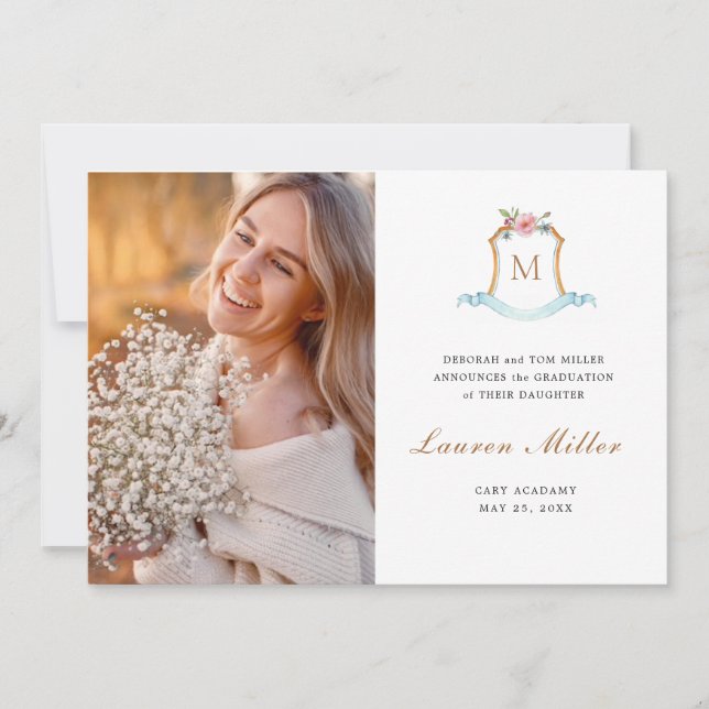 Elegant Monogrammed vapensköld Studenten Meddelande (Framsida)