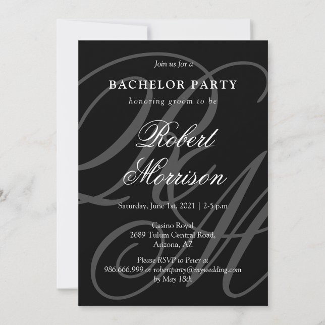 Elegant Monogrammed w/ QR kod Bacherlor Party Inbjudningar (Framsida)