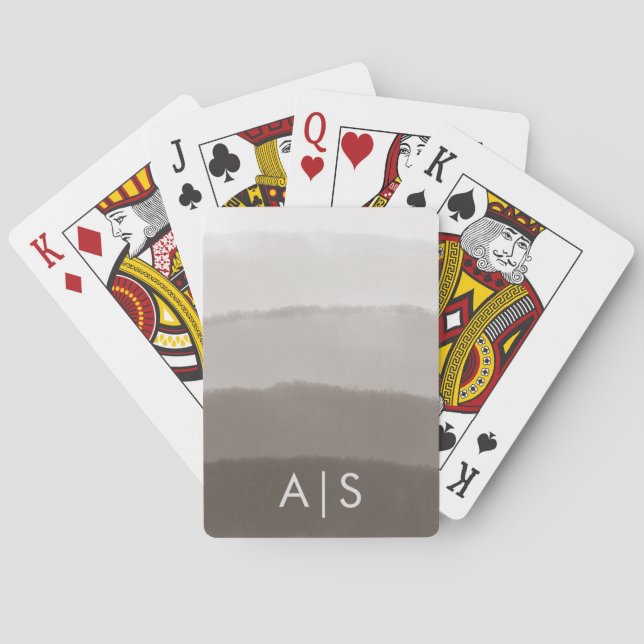 Elegant Monogrammerad Akvarell Davy Grå Ombre Casinokort (Baksidan)