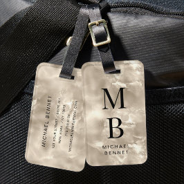 Elegant Monogrammerad Champagne Pärlstruktur Bagagebricka