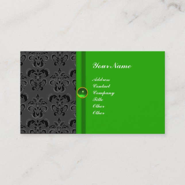 ELEGANT MONOGRAMMERAD DAMASK grön smaragd Visitkort (Framsida)