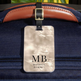 Elegant Monogrammerad Elfenbensfärgad Pärltextur Bagagebricka