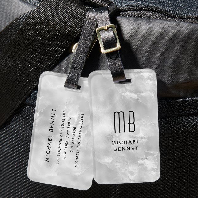 Elegant monogrammerad grå flytande bläckstruktur bagagebricka (Elegant Monogrammed Gray Liquid Ink Texture Luggage Tag)