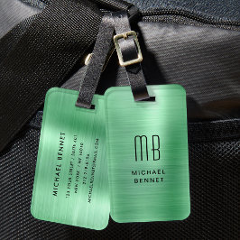 Elegant Monogrammerad Grön Borstad Metall Bagagebricka