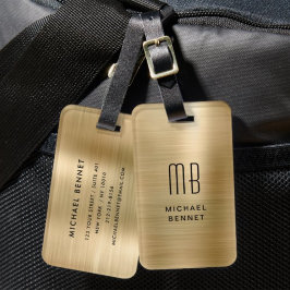 Elegant Monogrammerad Guld Borstad Metallisk Bagagebricka