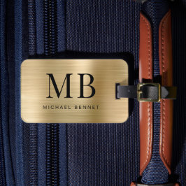 Elegant Monogrammerad Guld Borstat Metallisk Bagagebricka