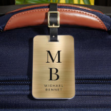 Elegant Monogrammerad Guld Borstat Metallisk