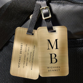 Elegant Monogrammerad Guld Borstat Metallisk Bagagebricka
