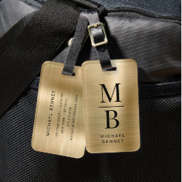 Elegant Monogrammerad Guld Borstat Metallisk Bagagebricka