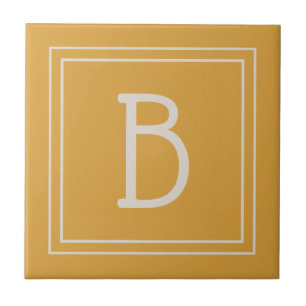 Elegant Monogrammerad Guldfärgad Gul & Off Vit Ini Kakelplatta
