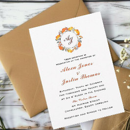 Elegant monogrammerad höstbröllop meddelande