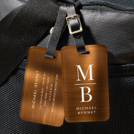 Elegant Monogrammerad Koppar Borstad Metallisk Bagagebricka