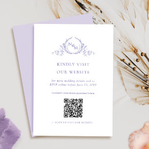 Elegant monogrammerad lila QR-kod / RSVP online Tilläggskort