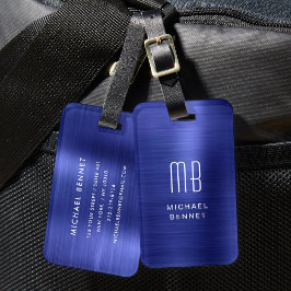 Elegant monogrammerad marinblå metall bagagebricka