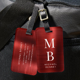 Elegant Monogrammerad Röd Bagagebricka