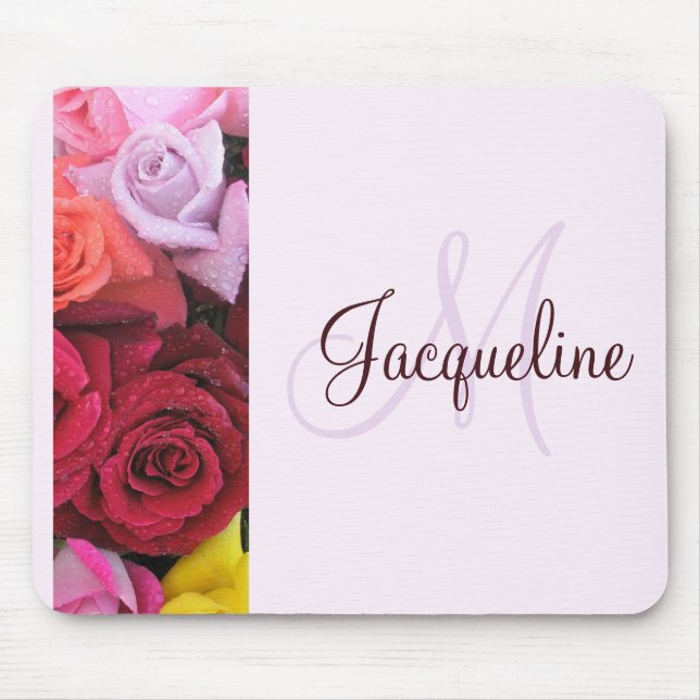 Elegant Monogrammerad Ros Dam Mousepad Musmatta (Framsidan)