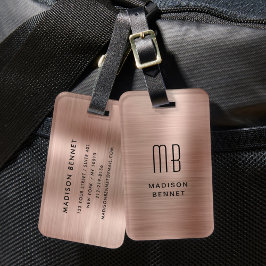 Elegant Monogrammerad Rosa Guld Borstad Metallisk Bagagebricka