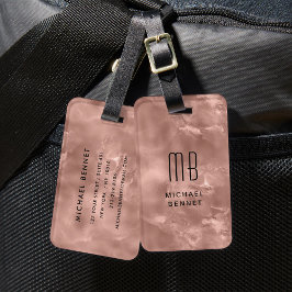 Elegant Monogrammerad Roséguld Bläckstruktur Bagagebricka
