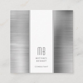 Elegant Monogrammerad Silvergrå Konsult Fyrkantigt Visitkort
