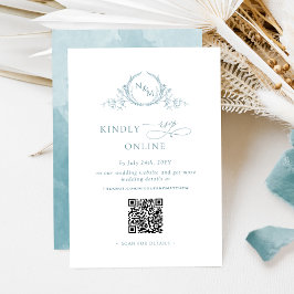 Elegant monogrammerad sjöglas-RSVP Online QR-kod Tilläggskort