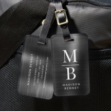 Elegant Monogrammerad Svart Borstad Metallisk