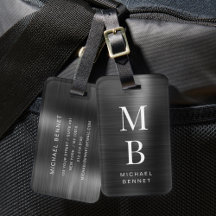Elegant Monogrammerad Svart Borstad Metallisk