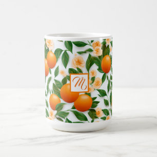 Elegant Monogrammerad Valencia Apelsin och Blomste Kaffemugg