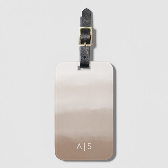 Elegant Monogrammerad Vattenfärgssvamp Brun Ombre Bagagebricka (Framsida vertikal)
