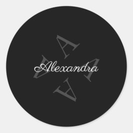 Elegant Monogramnamn Grått Svart Runt Klistermärke