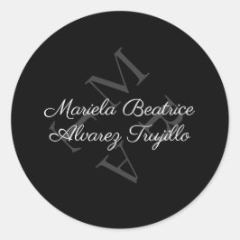 Elegant monogramnamn grått svart runt klistermärke
