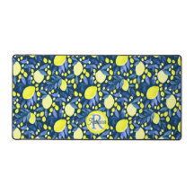 Elegant monogramnamn Rustik Citrus Citroner Blå Bl