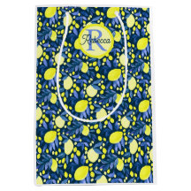 Elegant monogramnamn Rustik Citrus Citroner Blått