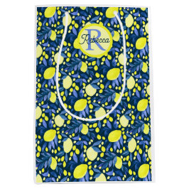 Elegant monogramnamn Rustik Citrus Citroner Blått 