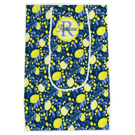 Elegant monogramnamn Rustik Citrus Citroner Blått