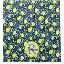 Elegant monogramnamn Rustik Citrus Citroner Blått