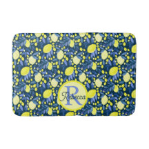 Elegant monogramnamn Rustik Citrus Citroner Blått