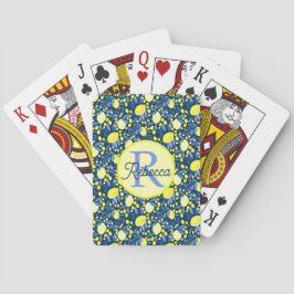 Elegant monogramnamn rustika citrus citron blå bla casinokort