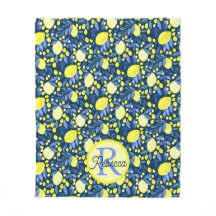 Elegant monogramnamn rustika citrusar lemon blå bl