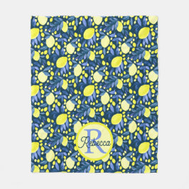 Elegant monogramnamn rustika citrusar lemon blå bl fleecefilt